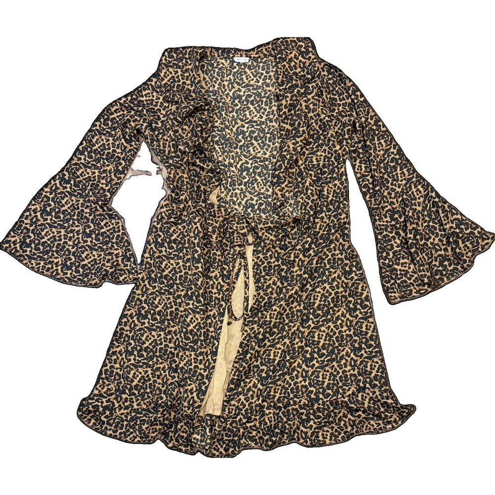 Women’s Large Leopard Animal Print Duster Long Cardigan Ruffled Tie-Front